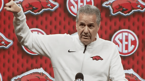 John Calipari does the John Wall Dance at SEC Tipoff '26 (Photo via SEC)